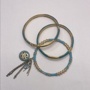 Chico’s Elegant Gold and Blue Bangle Set NWOT